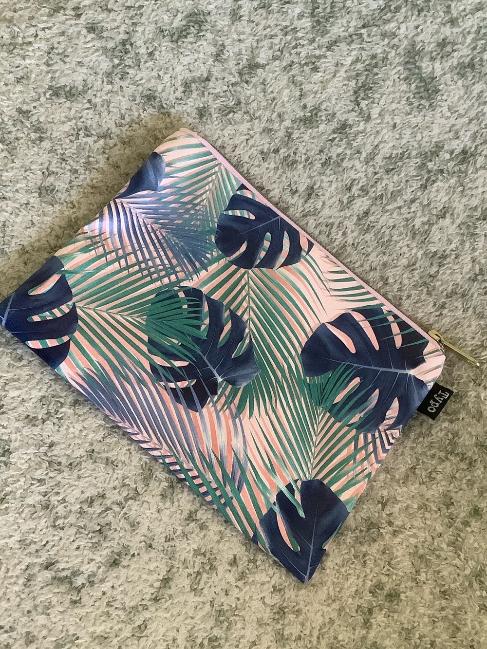 Tropical Palm Monstera Leaves Cosmetic Zipper Bag by Typo NWOT 8x6”